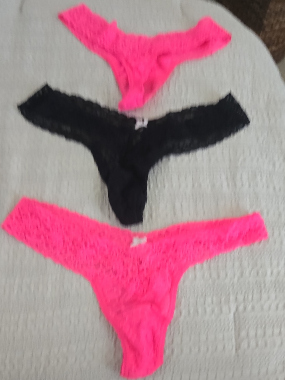 Victorias Secret 3- Lace Thong Panties - Neon Pink & Black - Women's Intimates